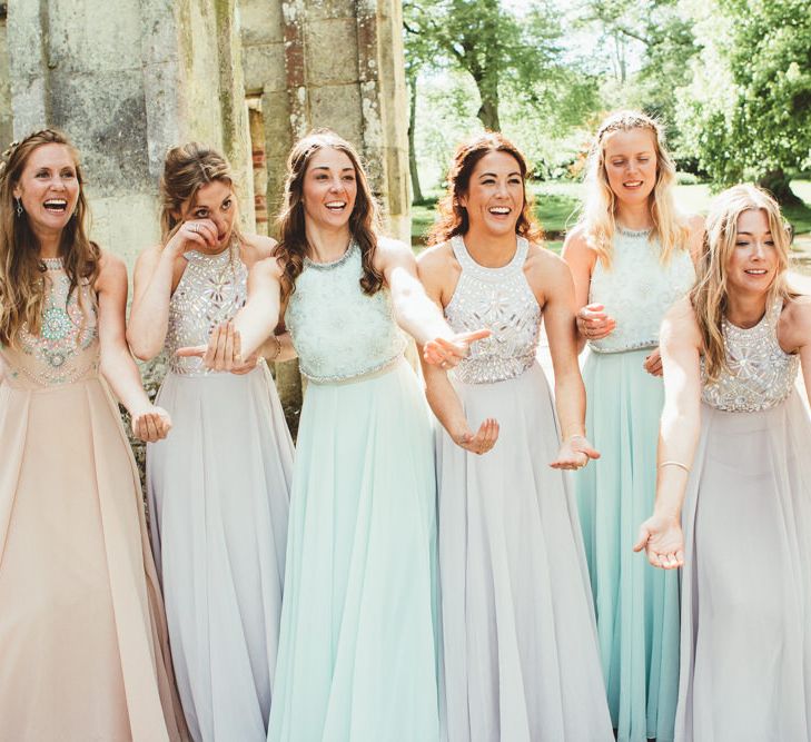 Bridesmaids in Different Pastel ASOS Dresses  | Pastel Wedding at Appuldurcombe on the Isle of Wight | Maryanne Weddings Photography | Wight Weddings