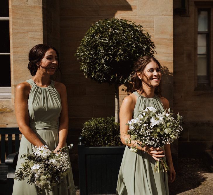 Bridesmaids in Green Dessy Halterneck Dresses