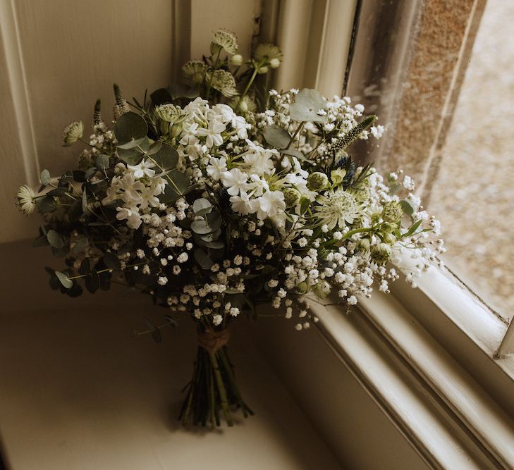 White and Green Bridesmaid Bouquet with Gypsophila