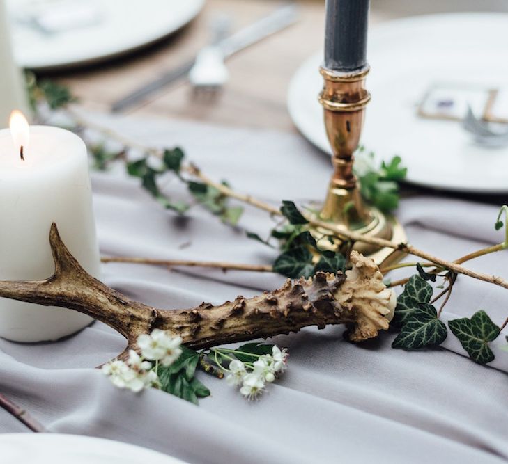 Antler and Candle Table Decor