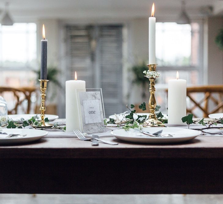 Elegant grey, White, Green and Gold Table Decor