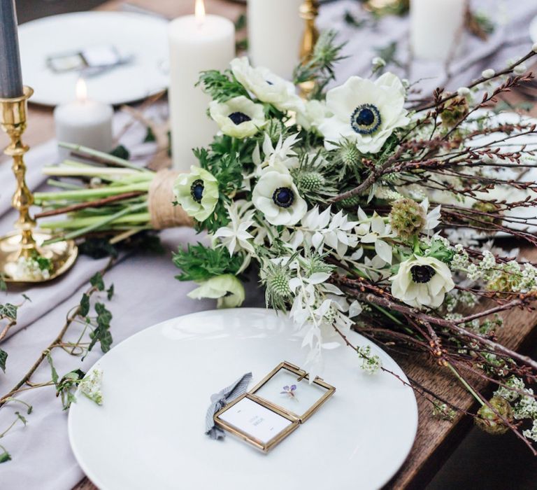 Anemone Bouquet Resting on Elegant Tablescape