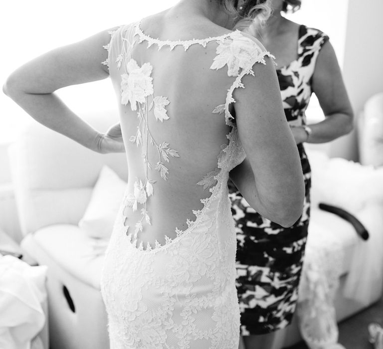 Wedding Morning Bridal Preparations | Bride in Claire Pettibone Whitney Bridal Gown with Cape | DIY Country Wedding at Warborne Farm, Lymington | Camilla Arnhold Photography