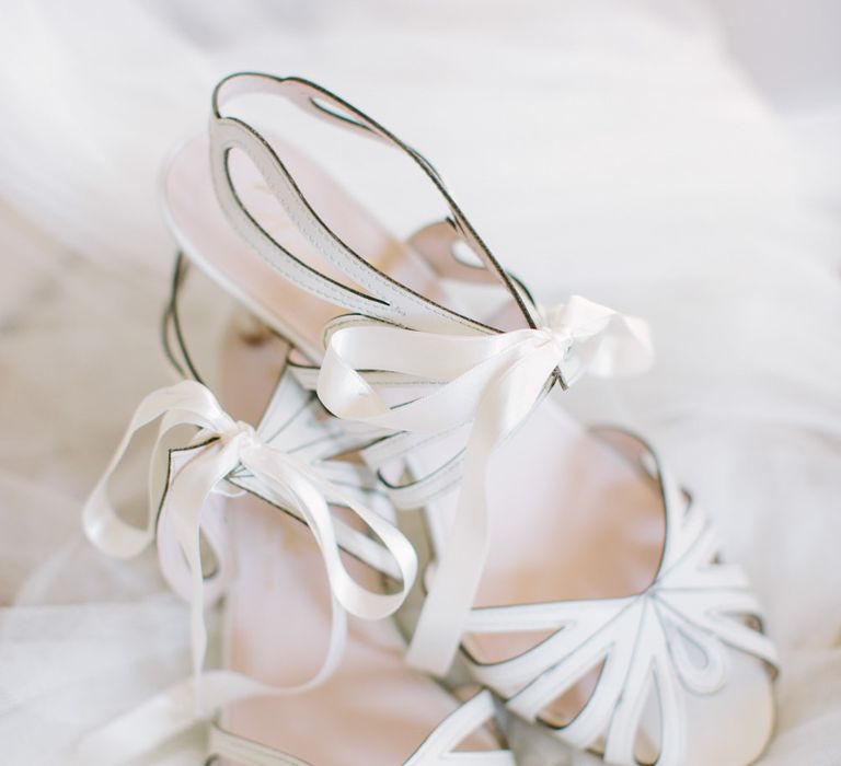 Harriet Wilde Lasercut Wedding Shoes | DIY Country Wedding at Warborne Farm, Lymington | Camilla Arnhold Photography