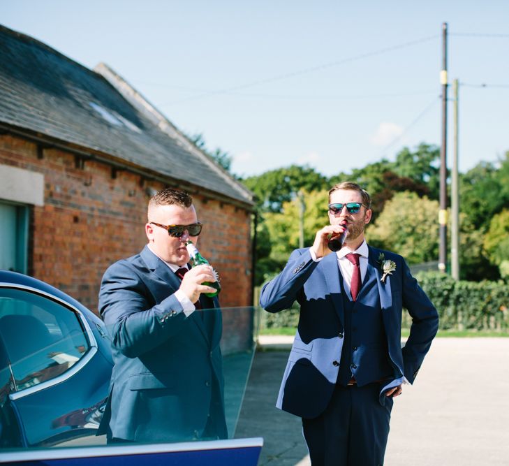 Groom in French Connection Navy Suit | Groomsmen in Marks and Spencer Navy Suits | DIY Country Wedding at Warborne Farm, Lymington | Camilla Arnhold Photography