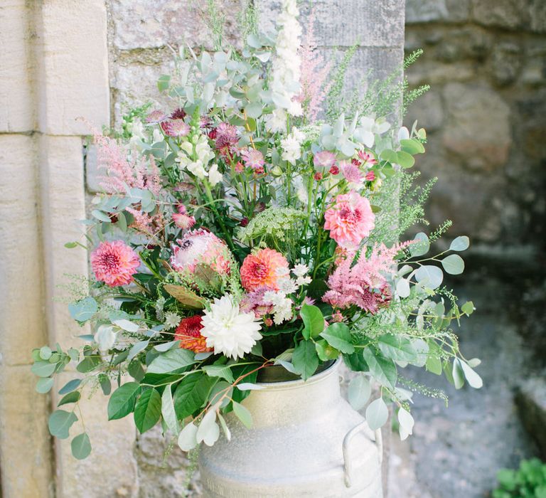 Milk Churn Wedding Flowers | DIY Country Wedding at Warborne Farm, Lymington | Camilla Arnhold Photography