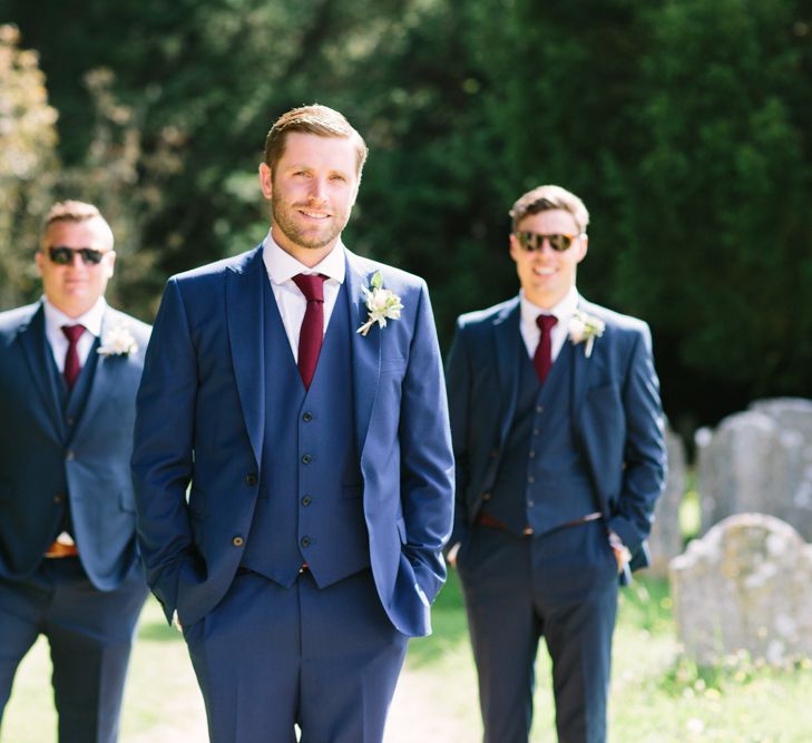 Groom in French Connection Navy Suit | Groomsmen in Marks and Spencer Navy Suits | DIY Country Wedding at Warborne Farm, Lymington | Camilla Arnhold Photography