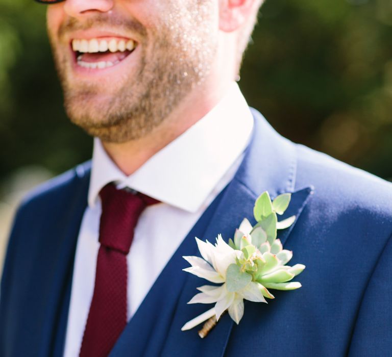 Succulent Buttonhole | DIY Country Wedding at Warborne Farm, Lymington | Camilla Arnhold Photography