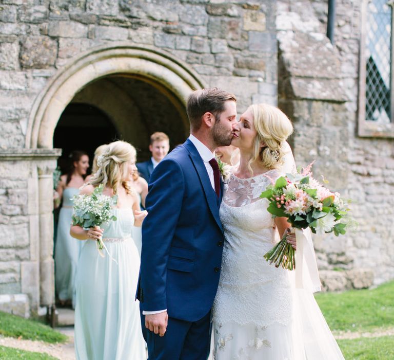 Church Wedding | Bride in Claire Pettibone Whitney Bridal Gown with Cape | Groom in French Connection Navy Suit | DIY Country Wedding at Warborne Farm, Lymington | Camilla Arnhold Photography