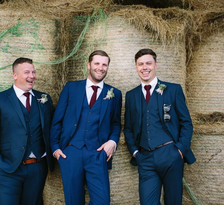 Groom in French Connection Navy Suit | Groomsmen in Marks and Spencer Navy Suits | DIY Country Wedding at Warborne Farm, Lymington | Camilla Arnhold Photography