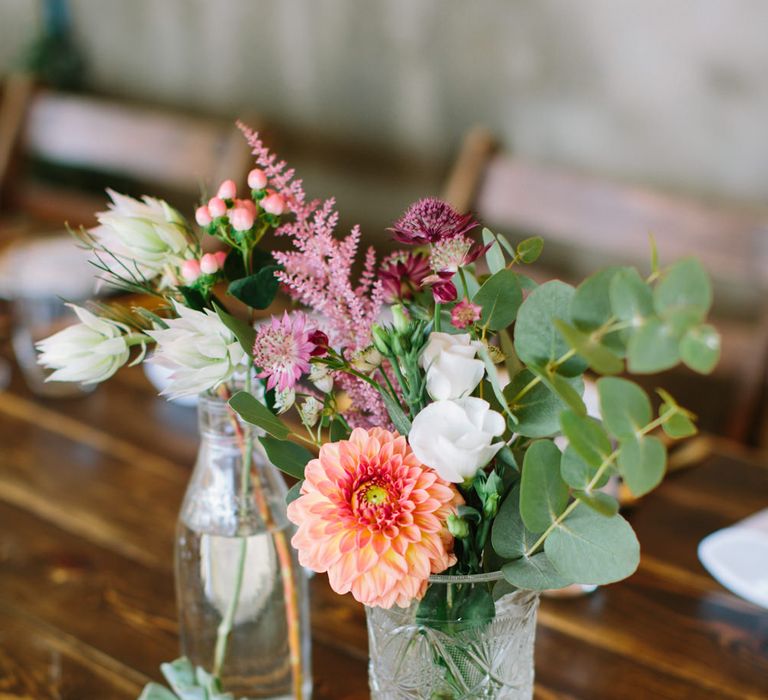 Flower Stems in Vases | DIY Country Wedding at Warborne Farm, Lymington | Camilla Arnhold Photography