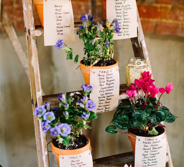 Potted Plant Table Plan | DIY Country Wedding at Warborne Farm, Lymington | Camilla Arnhold Photography