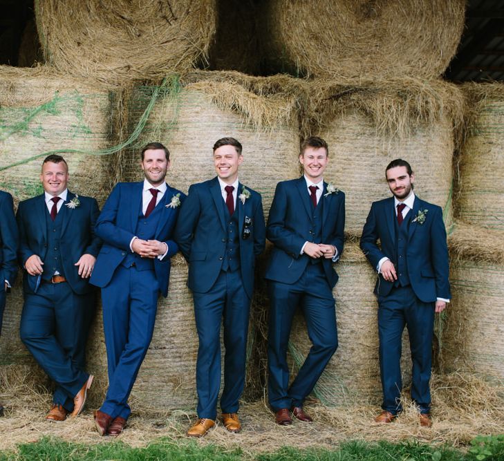 Groom in French Connection Navy Suit | Groomsmen in Marks and Spencer Navy Suits | DIY Country Wedding at Warborne Farm, Lymington | Camilla Arnhold Photography