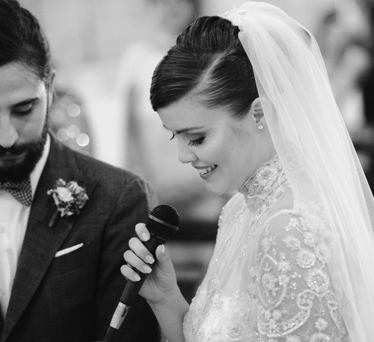 Wedding Ceremony | Bride in Sartoria Cucciaioni Wedding Dress | Stylish Pink Wedding at Terzo di Danciano, Tuscany, Italy | Lucrezia Senserini Photography | Film by Righi Photography