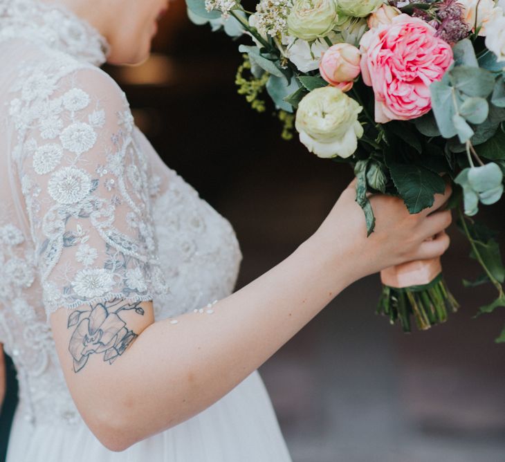 Bride in Sartoria Cucciaioni Wedding Dress | Stylish Pink Wedding at Terzo di Danciano, Tuscany, Italy | Lucrezia Senserini Photography | Film by Righi Photography