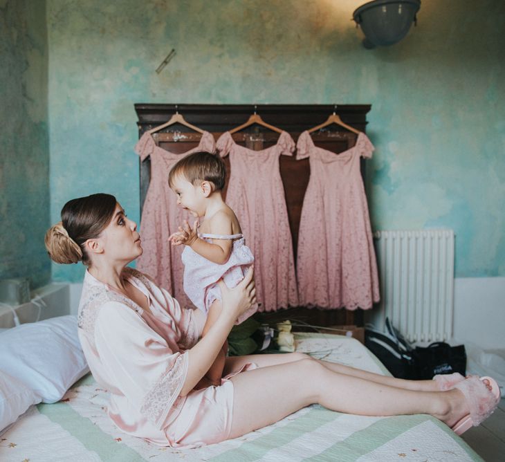 Wedding Morning Bridal Preparations | Bride &amp; Daughter | Stylish Pink Wedding at Terzo di Danciano, Tuscany, Italy | Lucrezia Senserini Photography | Film by Righi Photography