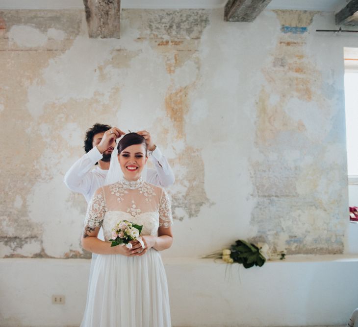 Bride in Sartoria Cucciaioni Wedding Dress | Stylish Pink Wedding at Terzo di Danciano, Tuscany, Italy | Lucrezia Senserini Photography | Film by Righi Photography