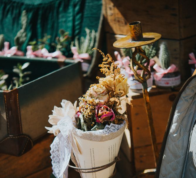 Flower Cone Wedding Decor | Stylish Pink Wedding at Terzo di Danciano, Tuscany, Italy | Lucrezia Senserini Photography | Film by Righi Photography