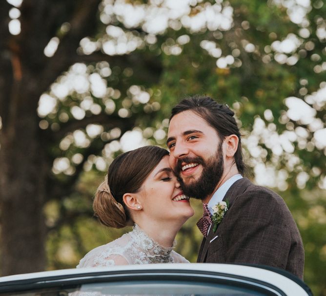 Bride in Sartoria Cucciaioni Wedding Dress | Groom in Brown Tweed Suit &amp; Bow Tie | Stylish Pink Wedding at Terzo di Danciano, Tuscany, Italy | Lucrezia Senserini Photography | Film by Righi Photography