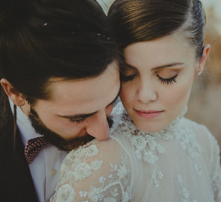 Bride in Sartoria Cucciaioni Wedding Dress | Groom in Brown Tweed Suit &amp; Bow Tie | Stylish Pink Wedding at Terzo di Danciano, Tuscany, Italy | Lucrezia Senserini Photography | Film by Righi Photography