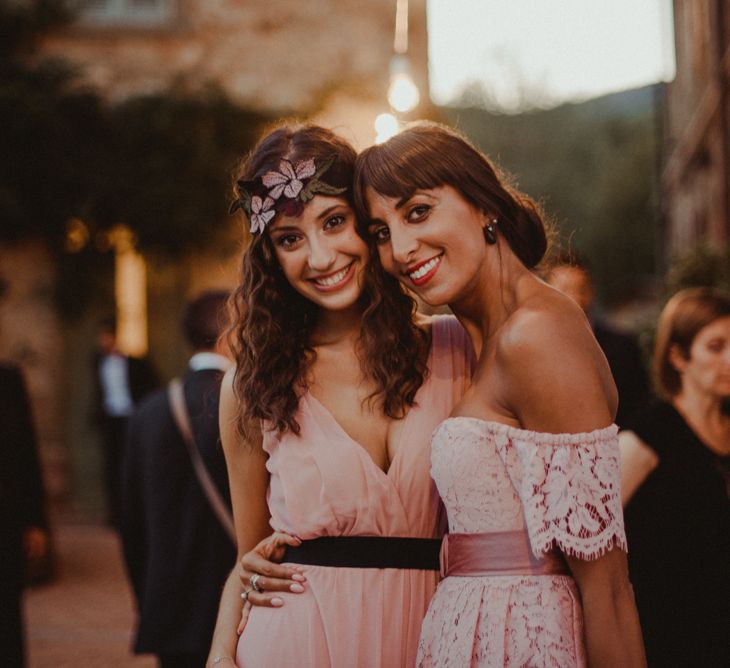 Bridesmaids in Blush Pink Dresses | Stylish Pink Wedding at Terzo di Danciano, Tuscany, Italy | Lucrezia Senserini Photography | Film by Righi Photography