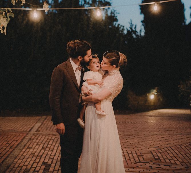 Bride in Sartoria Cucciaioni Wedding Dress | Groom in Brown Tweed Suit &amp; Bow Tie | Stylish Pink Wedding at Terzo di Danciano, Tuscany, Italy | Lucrezia Senserini Photography | Film by Righi Photography