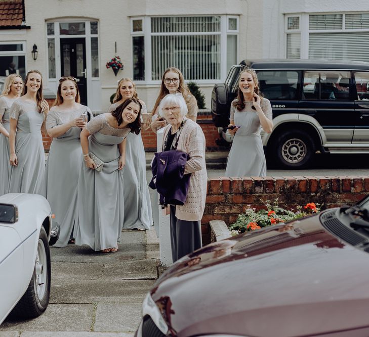 Bridesmaids in ASOS Dresses Waiting Outside the Brides Home