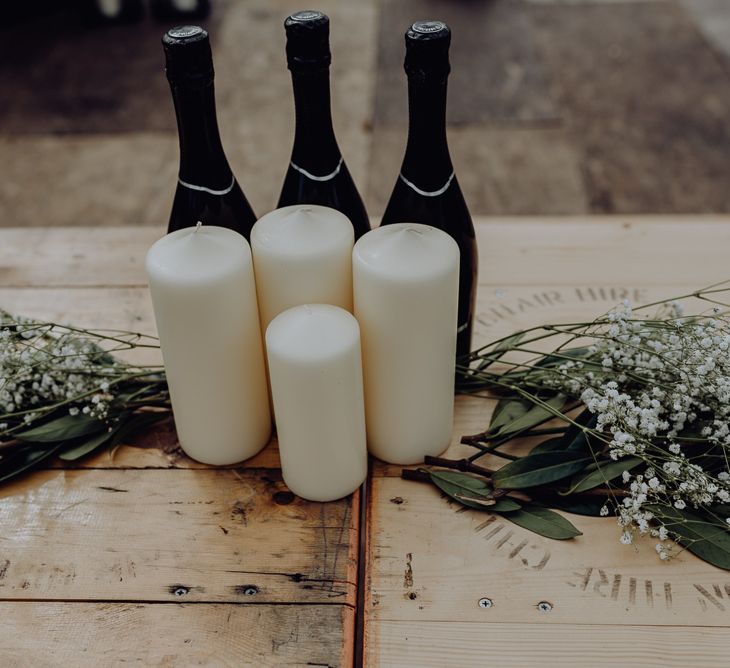 Church Candles and Greenery Table Centrepiece