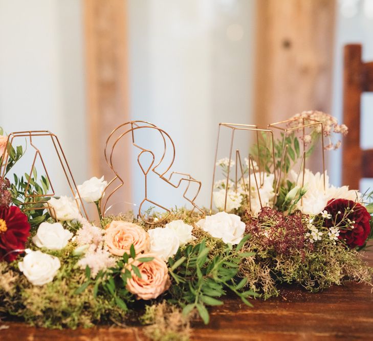 Autumn Red and Pink Flowers with 3D Wire Initial Letters