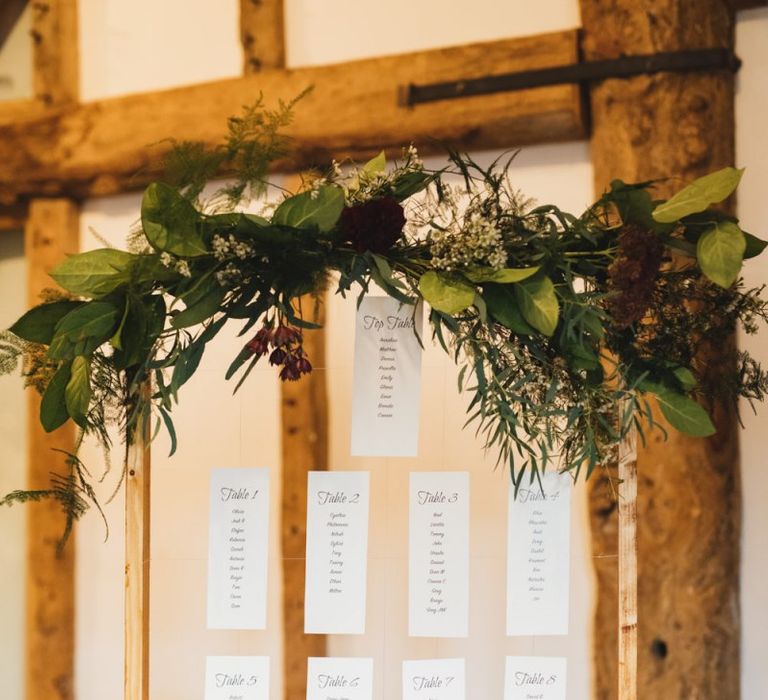 Hanging Wedding Table Plan  with Wooden Frame, Flowers and Candles