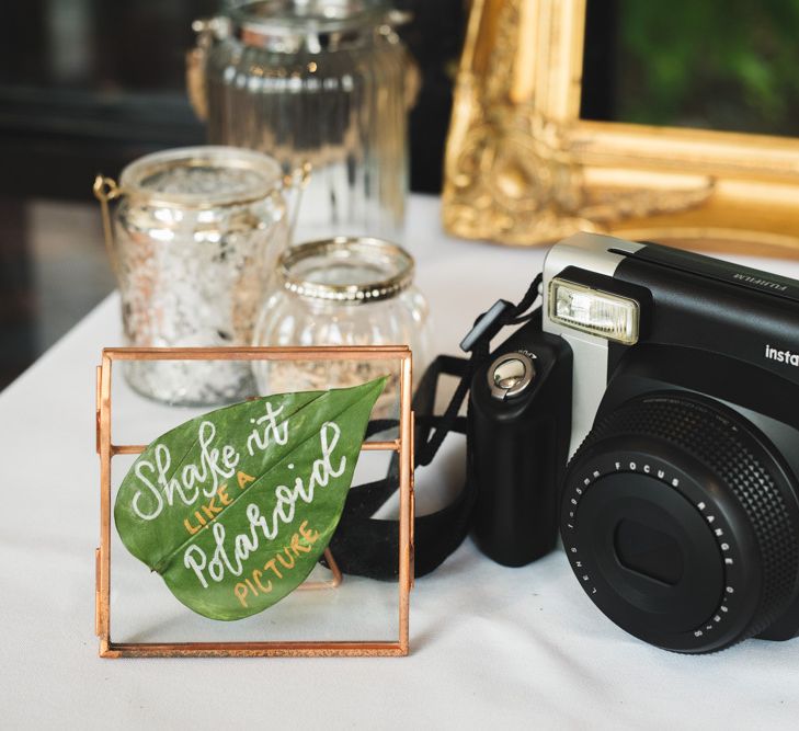 Instax Polaroid Photo Station with Copper and Leaf Sign