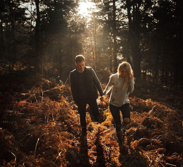 Autumnal Woodland Engagement Shoot at Buxton in the Peak District | Sun Spray Pre Wedding Portraits | Katie Ingram Photography