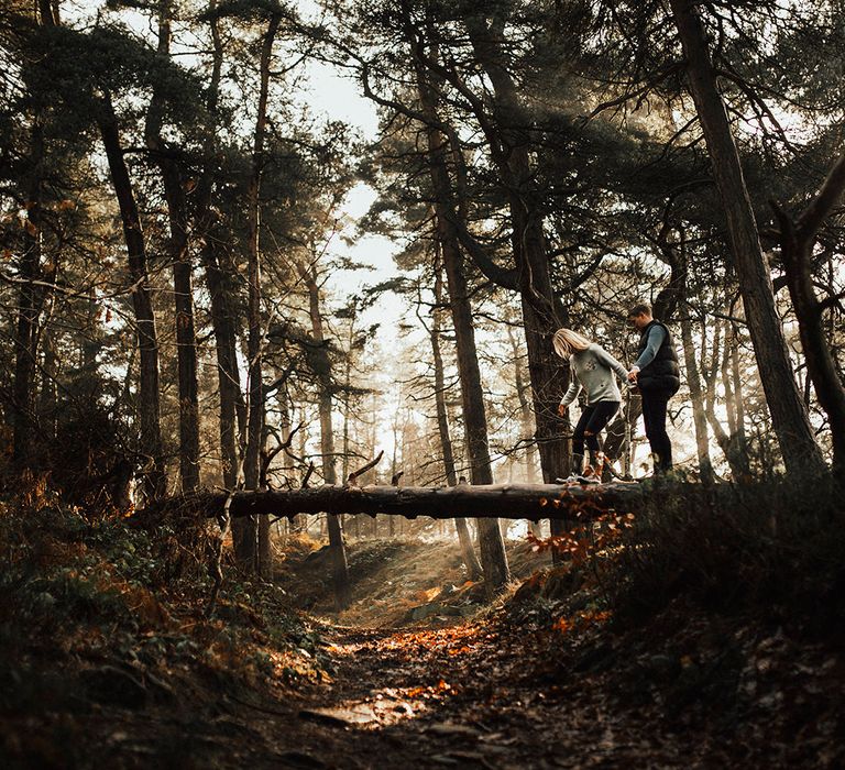 Autumnal Woodland Engagement Shoot at Buxton in the Peak District | Sun Spray Pre Wedding Portraits | Katie Ingram Photography