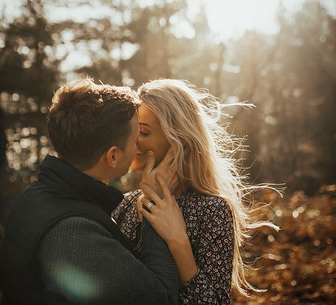 Autumnal Woodland Engagement Shoot at Buxton in the Peak District | Sun Spray Pre Wedding Portraits | Katie Ingram Photography