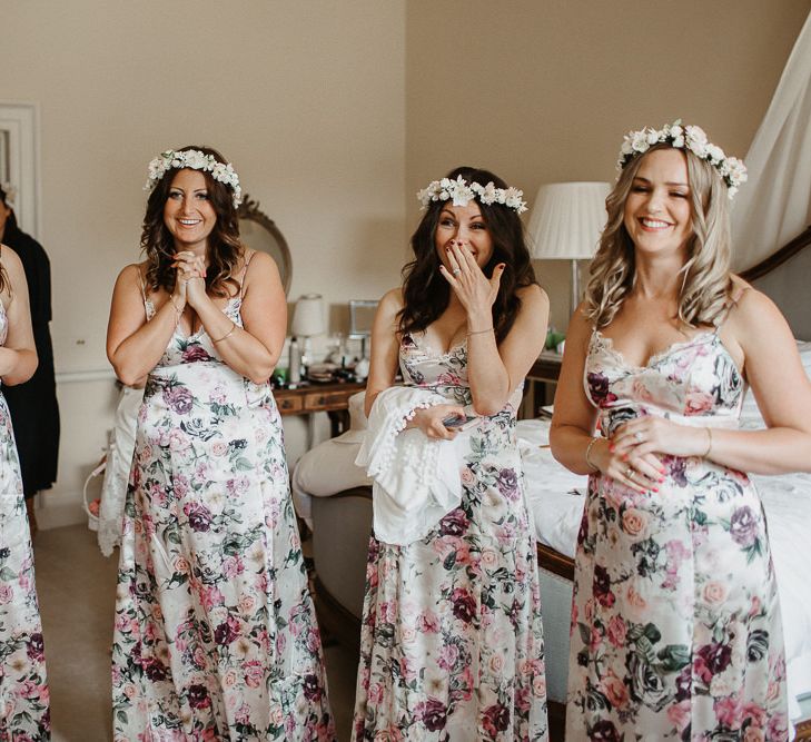 Bridesmaid in ASOS Floral Dresses With Flower Crown