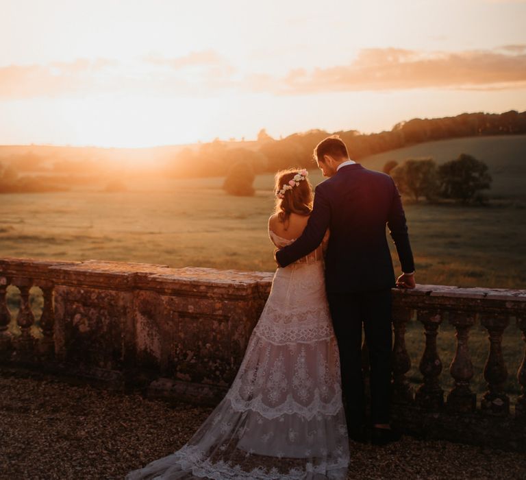 Sunset with Bride and Groom at Country House Wedding Venue