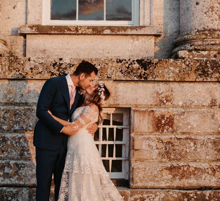 Bride and Groom Kissing Portrait