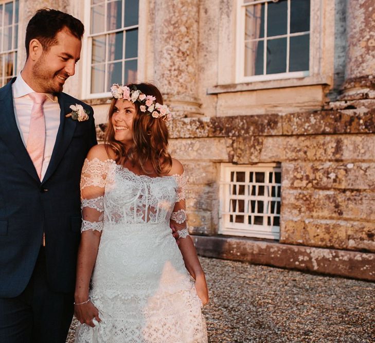 Bride and Groom Portrait with Country House Venue