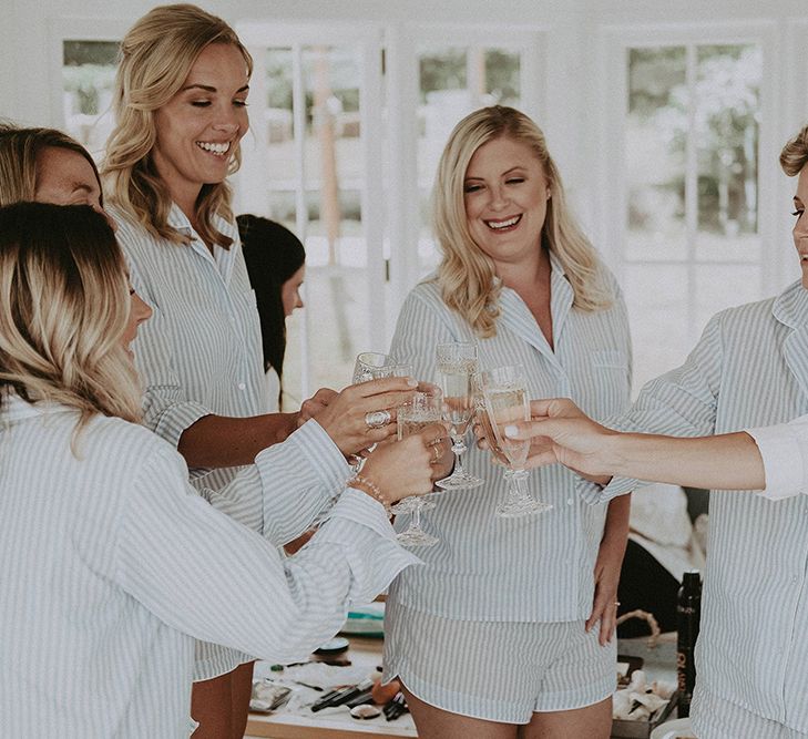 Bridesmaids in Matching Pyjamas on the Wedding Morning