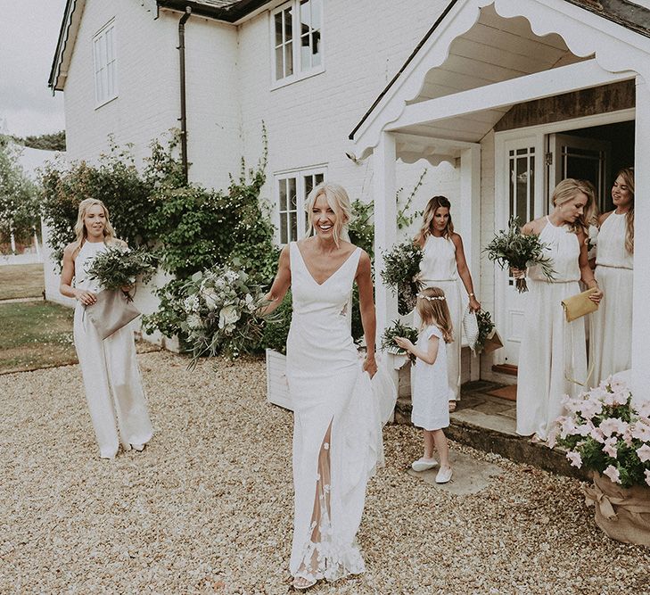 Bride in Rime Arodaky Wedding Dress and Bridesmaids in White  Ghost Dresses