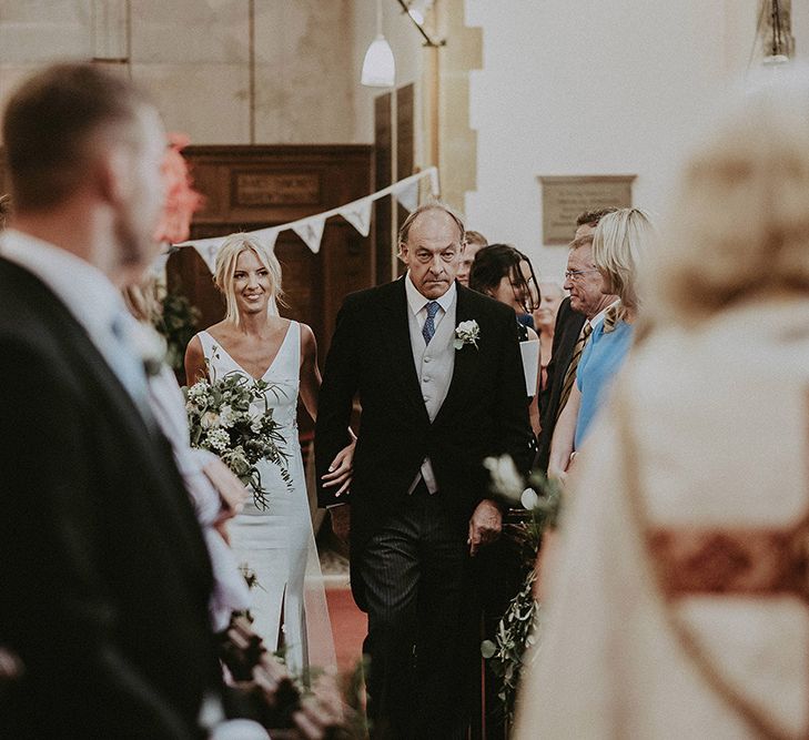 Bride in Rime Arodaky Wedding Dress Walking Down The Aisle