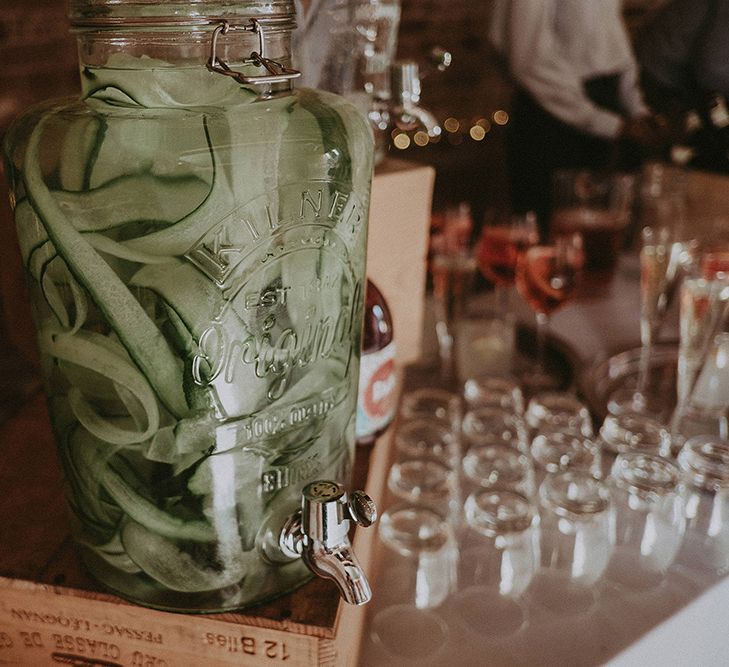 Kilner Drinks Dispenser filled with Cucumber Slices