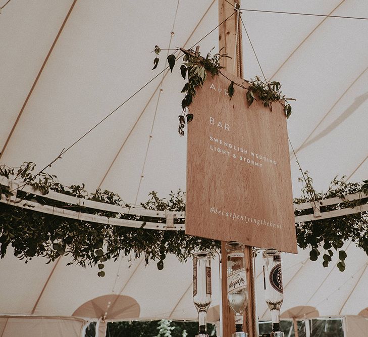 Wooden Bar Sign with Foliage Decor