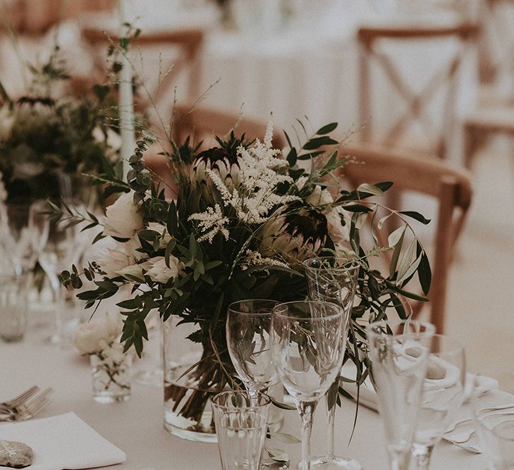 Foliage and White Flower Table Centrepieces