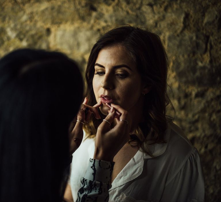 Bridal preparations and beauty for sentimental wedding at Oxfordshire barn wedding venue