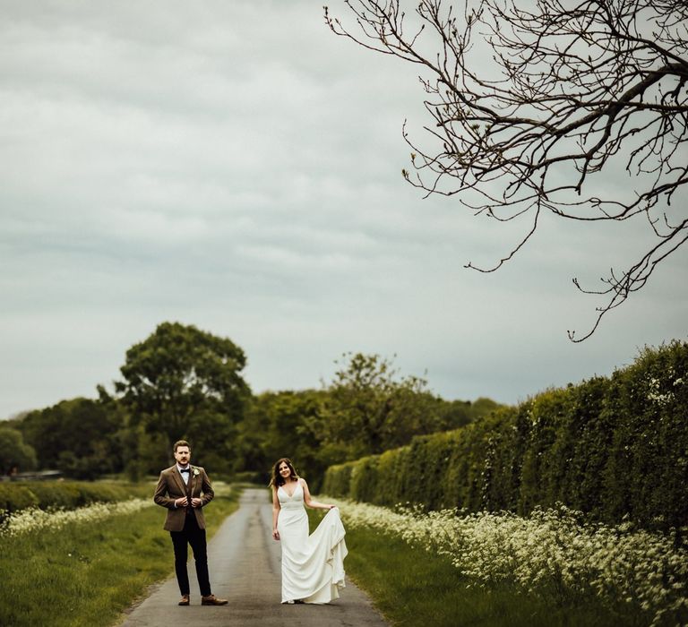 Minimalist Sassi Holford wedding dress for Oxfordshire barn wedding