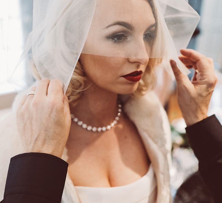 Bride in Organza Justin Alexander Gown | Blush Pink &amp; Red, Christmas, Winter Wedding at Coltsfoot Country Retreat | Lemonade Pictures