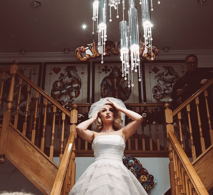 Bride in Organza Justin Alexander Gown | Blush Pink &amp; Red, Christmas, Winter Wedding at Coltsfoot Country Retreat | Lemonade Pictures