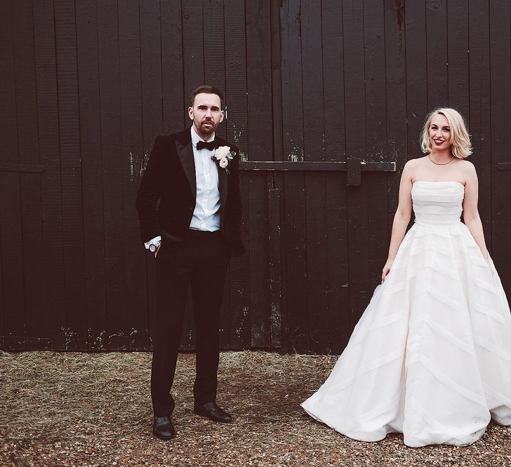 Bride in Organza Justin Alexander Gown | Groom in Black Tie Suit | Blush Pink &amp; Red, Christmas, Winter Wedding at Coltsfoot Country Retreat | Lemonade Pictures