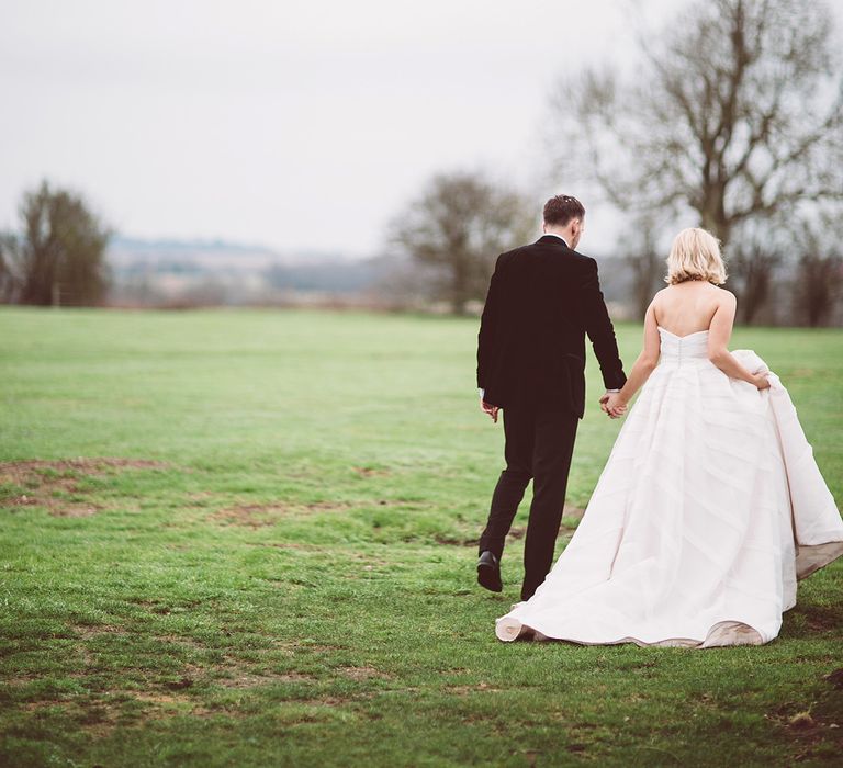 Bride in Organza Justin Alexander Gown | Groom in Black Tie Suit | Blush Pink &amp; Red, Christmas, Winter Wedding at Coltsfoot Country Retreat | Lemonade Pictures